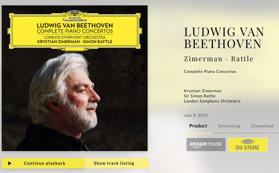 2021年7月9日にリリースされる予定のクリスチャン・ツィメルマンとサイモン・ラトルによるベートーヴェンのピアノ協奏曲全集