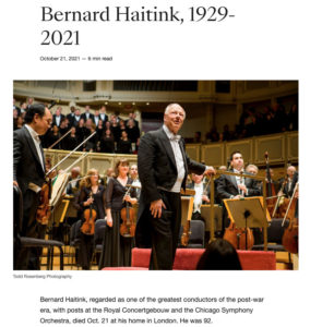 シカゴ交響楽団のHPでのベルナルト・ハイティンク追悼