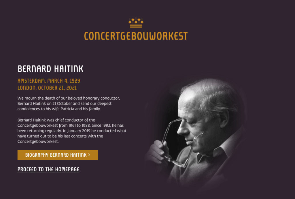 ロイヤル・コンセルトヘボウ管弦楽団でのベルナルト・ハイティンク追悼