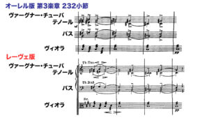 ブルックナー交響曲第9番第3楽章の232小節目のオーレル版 (原典版)とレーヴェ版 (初版)の違い